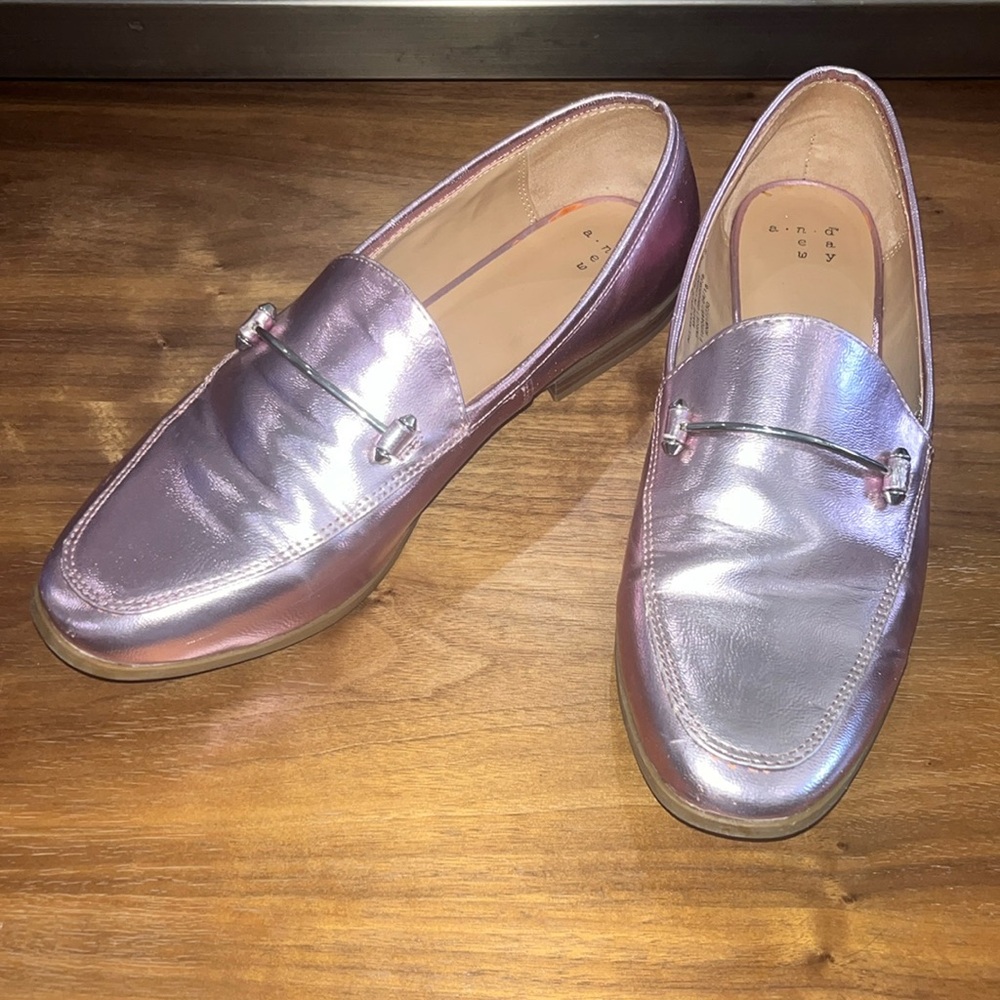 Metallic pink loafers size 9